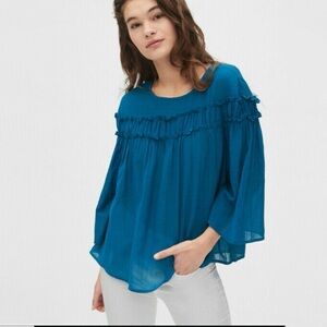 GAP Women’s Tiered Ruffle Blouse Top in Teal Size Small